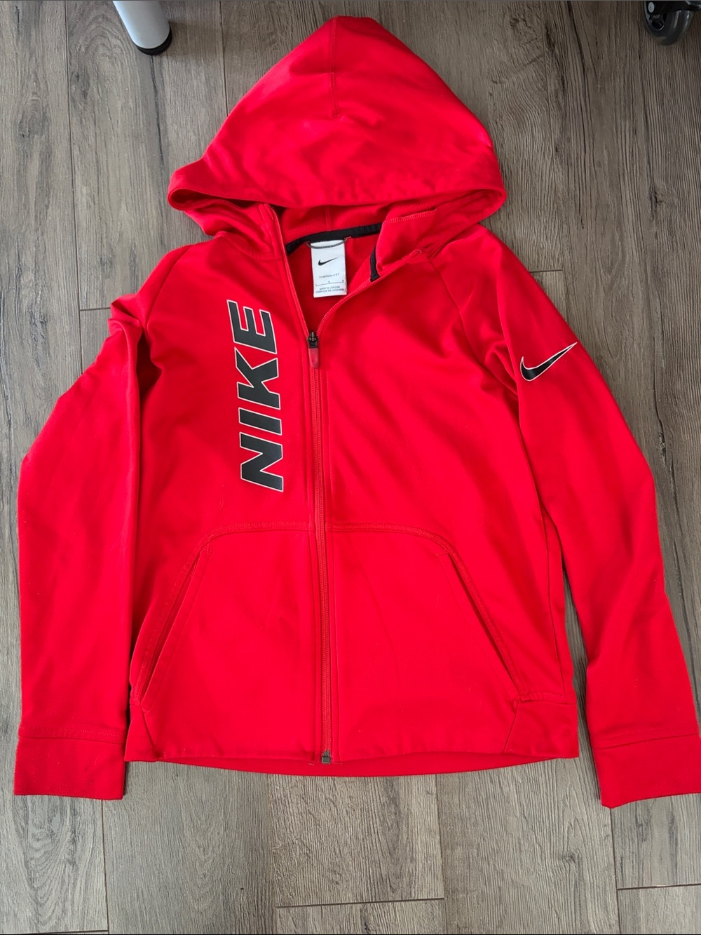 Nike Kids Bright Red Zip-Up Hoodie with Logo. Boys size Large